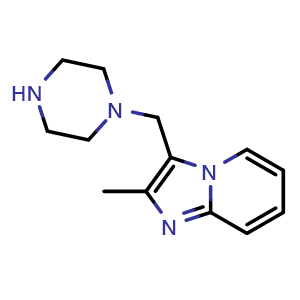 Chemical structure of 2-Methyl-3-(piperazin-1-ylmethyl)imidazo[1,2-a]pyridine , CAS 794582-36-8, AChemBlock Y222379