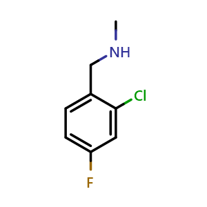 Chemical structure of 1-(2-Chloro-4-fluorophenyl)-N-methylmethanamine , CAS 823188-81-4, AChemBlock Y222382