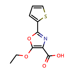 Chemical structure of 5-Ethoxy-2-(thiophen-2-yl)oxazole-4-carboxylic acid , CAS 923710-57-0, AChemBlock Y222406