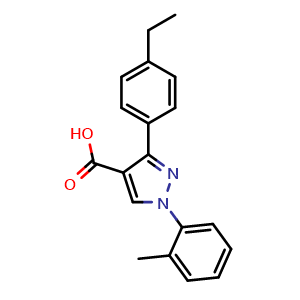 Chemical structure of 3-(4-Ethylphenyl)-1-(o-tolyl)-1H-pyrazole-4-carboxylic acid , CAS 956624-58-1, AChemBlock Y222413