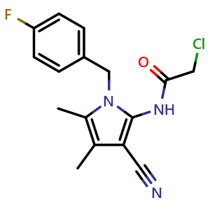 Chemical structure of 2-Chloro-N-(3-cyano-1-(4-fluorobenzyl)-4,5-dimethyl-1H-pyrrol-2-yl)acetamide , CAS 852400-31-8, AChemBlock Y222428