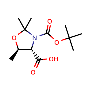 Chemical structure of (4S,5R)-3-(tert-Butoxycarbonyl)-2,2,5-trimethyloxazolidine-4-carboxylic acid , CAS 143364-85-6, AChemBlock Y222432