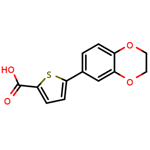 Chemical structure of 5-(2,3-Dihydrobenzo[b][1,4]dioxin-6-yl)thiophene-2-carboxylic acid , CAS 790681-94-6, AChemBlock Y222477