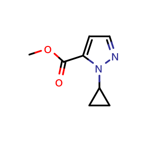 Chemical structure of Methyl 1-cyclopropyl-1H-pyrazole-5-carboxylate , CAS 1506741-26-9, AChemBlock Y222499