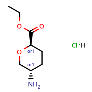 Chemical structure of trans-Ethyl 5-aminotetrahydro-2H-pyran-2-carboxylate hydrochloride , CAS 2089291-56-3, AChemBlock Y222522