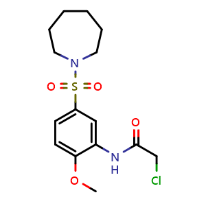 Chemical structure of N-(5-(azepan-1-ylsulfonyl)-2-methoxyphenyl)-2-chloroacetamide , CAS 872107-76-1, AChemBlock Y222537
