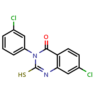 Chemical structure of 7-Chloro-3-(3-chlorophenyl)-2-mercaptoquinazolin-4(3H)-one , CAS 793716-09-3, AChemBlock Y222544