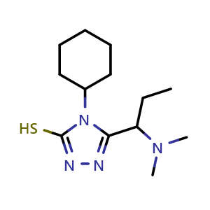 Chemical structure of 4-Cyclohexyl-5-(1-(dimethylamino)propyl)-4H-1,2,4-triazole-3-thiol , CAS 790232-41-6, AChemBlock Y222590