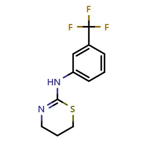Chemical structure of N-(3-(trifluoromethyl)phenyl)-5,6-dihydro-4H-1,3-thiazin-2-amine , CAS 102389-25-3, AChemBlock Y222602