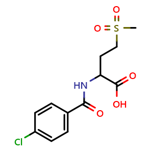 Chemical structure of 2-(4-Chlorobenzamido)-4-(methylsulfonyl)butanoic acid , CAS 1103964-06-2, AChemBlock Y222604