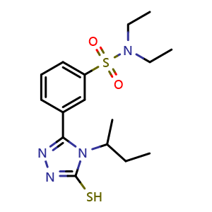 Chemical structure of 3-(4-(Sec-butyl)-5-mercapto-4H-1,2,4-triazol-3-yl)-N,N-diethylbenzenesulfonamide , CAS 522624-43-7, AChemBlock Y222616