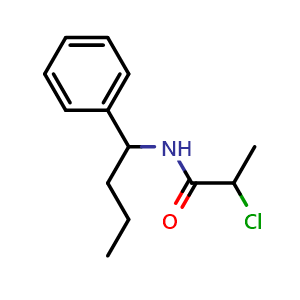 Chemical structure of 2-Chloro-N-(1-phenylbutyl)propanamide , CAS 40023-54-9, AChemBlock Y222628