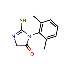 Chemical structure of 3-(2,6-Dimethylphenyl)-2-mercapto-3,5-dihydro-4H-imidazol-4-one , CAS 32262-28-5, AChemBlock Y222640