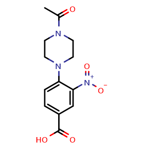 Chemical structure of 4-(4-Acetylpiperazin-1-yl)-3-nitrobenzoic acid , CAS 309943-00-8, AChemBlock Y222649