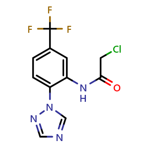 Chemical structure of N-(2-(1H-1,2,4-triazol-1-yl)-5-(trifluoromethyl)phenyl)-2-chloroacetamide , CAS 792953-79-8, AChemBlock Y222669