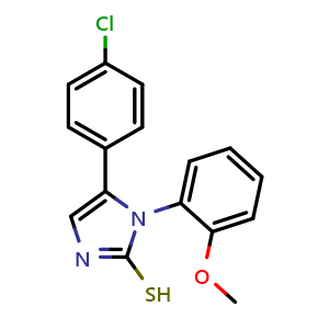 Chemical structure of 5-(4-Chlorophenyl)-1-(2-methoxyphenyl)-1H-imidazole-2-thiol , CAS 793678-90-7, AChemBlock Y222671