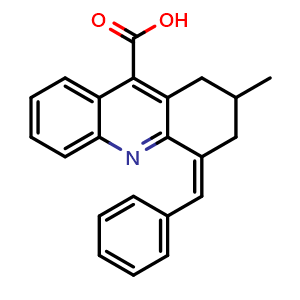 Chemical structure of 4-Benzylidene-2-methyl-1,2,3,4-tetrahydroacridine-9-carboxylic acid , CAS 721413-92-9, AChemBlock Y222680