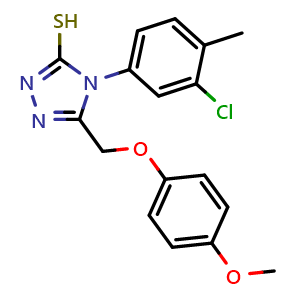 Chemical structure of 4-(3-Chloro-4-methylphenyl)-5-((4-methoxyphenoxy)methyl)-4H-1,2,4-triazole-3-thiol , CAS 723332-63-6, AChemBlock Y222682