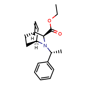 Chemical structure of (1S,3S,4R)-Ethyl 2-((R)-1-phenylethyl)-2-azabicyclo[2.2.2]oct-5-ene-3-carboxylate , CAS 134984-64-8, AChemBlock Y222714