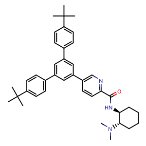 Chemical structure of 5-(4,4''-Di-tert-butyl-[1,1':3',1''-terphenyl]-5'-yl)-N-((1S,2S)-2-(dimethylamino)cyclohexyl)picolinamide , CAS 2780407-67-0, AChemBlock Y222715