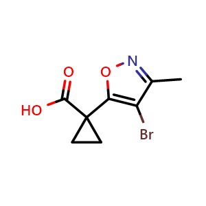 Chemical structure of 1-(4-Bromo-3-methylisoxazol-5-yl)cyclopropanecarboxylic acid , CAS 1380090-08-3, AChemBlock Y222725