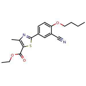 Chemical structure of Ethyl 2-(4-butoxy-3-cyanophenyl)-4-methylthiazole-5-carboxylate , CAS 2230270-05-8, AChemBlock Y222768