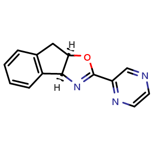 Chemical structure of (3AS,8aR)-2-(pyrazin-2-yl)-3a,8a-dihydro-8H-indeno[1,2-d]oxazole , CAS 2757082-80-5, AChemBlock Y222780