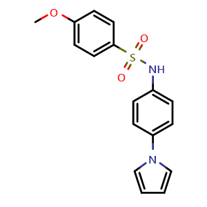 Chemical structure of N-(4-(1H-pyrrol-1-yl)phenyl)-4-methoxybenzenesulfonamide , CAS 383147-41-9, AChemBlock Y222791