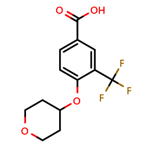 Chemical structure of 4-((Tetrahydro-2H-pyran-4-yl)oxy)-3-(trifluoromethyl)benzoic acid , CAS 1402232-90-9, AChemBlock Y222803