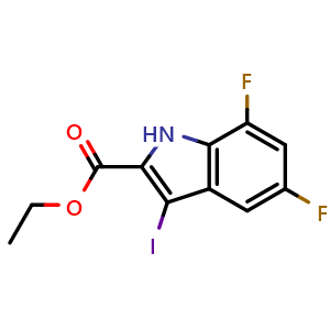 Chemical structure of Ethyl 5,7-difluoro-3-iodo-1H-indole-2-carboxylate , CAS 1334499-90-9, AChemBlock Y222808