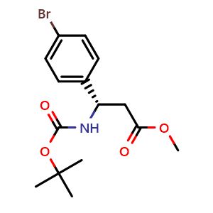 Chemical structure of Methyl (S)-3-(4-bromophenyl)-3-((tert-butoxycarbonyl)amino)propanoate , CAS 952729-67-8, AChemBlock Y222843