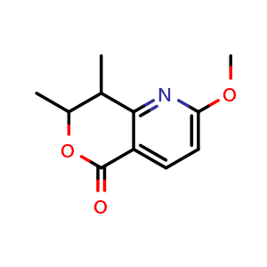 Chemical structure of 2-Methoxy-7,8-dimethyl-7,8-dihydro-5H-pyrano[4,3-b]pyridin-5-one , CAS 2673369-65-6, AChemBlock Y222852