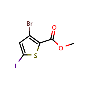 Chemical structure of Methyl 3-bromo-5-iodothiophene-2-carboxylate , CAS 1355039-67-6, AChemBlock Y222863