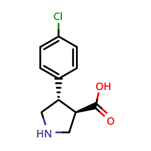 Chemical structure of (3R,4S)-4-(4-chlorophenyl)pyrrolidine-3-carboxylic acid , CAS 1227844-81-6, AChemBlock Y222868