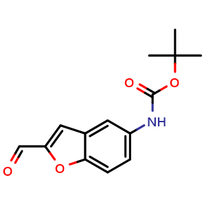 Chemical structure of Tert-butyl (2-formylbenzofuran-5-yl)carbamate , CAS 1135283-50-9, AChemBlock Y222872