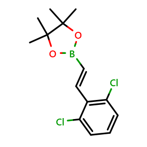 Chemical structure of (E)-2-(2,6-Dichlorostyryl)-4,4,5,5-tetramethyl-1,3,2-dioxaborolane , CAS 1355090-12-8, AChemBlock Y222912