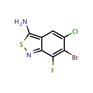Chemical structure of 6-Bromo-5-chloro-7-fluorobenzo[c]isothiazol-3-amine , CAS 2230875-10-0, AChemBlock Y222919