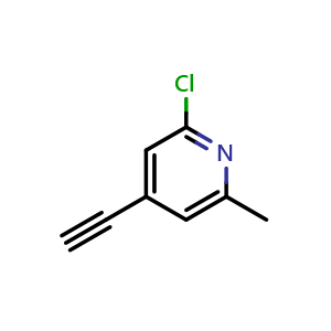 Chemical structure of 2-Chloro-4-ethynyl-6-methylpyridine , CAS 1824165-57-2, AChemBlock Y222926