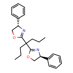 Chemical structure of (4S,4'S)-2,2'-(Heptane-4,4-diyl)bis(4-phenyl-4,5-dihydrooxazole) , CAS 1489257-33-1, AChemBlock Y222936