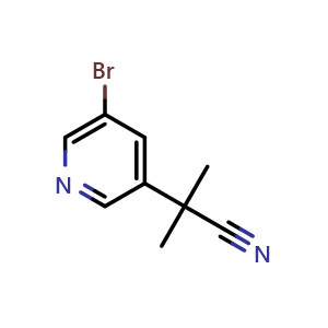 Chemical structure of 2-(5-Bromopyridin-3-yl)-2-methylpropanenitrile , CAS 1257432-08-8, AChemBlock Y222944