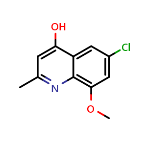 Chemical structure of 6-Chloro-8-methoxy-2-methylquinolin-4-ol , CAS 1206-97-9, AChemBlock Y222998