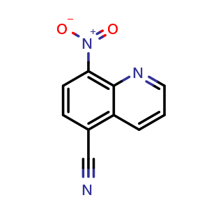 Chemical structure of 8-Nitro-5-quinolinecarbonitrile , CAS 1394085-55-2, AChemBlock Y223010