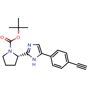 Chemical structure of (S)-tert-Butyl 2-(5-(4-ethynylphenyl)-1H-imidazol-2-yl)pyrrolidine-1-carboxylate , CAS 1228968-41-9, AChemBlock Y223020