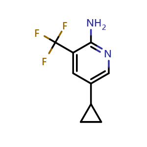Chemical structure of 5-Cyclopropyl-3-(trifluoromethyl)pyridin-2-amine , CAS 2090251-29-7, AChemBlock Y223024