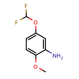 Chemical structure of 5-(Difluoromethoxy)-2-methoxyaniline , CAS 1256627-90-3, AChemBlock Y223041
