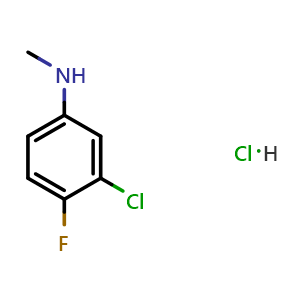 Chemical structure of 3-chloro-4-fluoro-N-methyl-benzenamine hydrochloride , CAS 1432680-95-9, AChemBlock Y223062