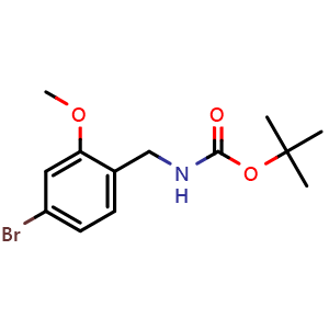 Chemical structure of 1,1-Dimethylethyl N-[(4-bromo-2-methoxyphenyl)methyl]carbamate , CAS 1402664-44-1, AChemBlock Y223068