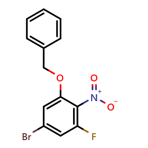 Chemical structure of 1-(Benzyloxy)-5-bromo-3-fluoro-2-nitrobenzene , CAS 2489407-62-5, AChemBlock Y223082