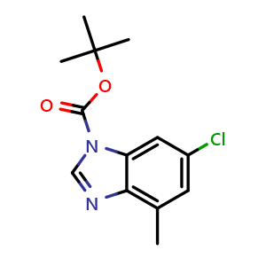 Chemical structure of 1,1-Dimethylethyl 6-chloro-4-methyl-1H-benzimidazole-1-carboxylate , CAS 885964-43-2, AChemBlock Y223094