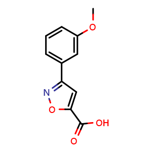 Chemical structure of 3-(3-Methoxyphenyl)isoxazole-5-carboxylic acid , CAS 883546-38-1, AChemBlock Y223165